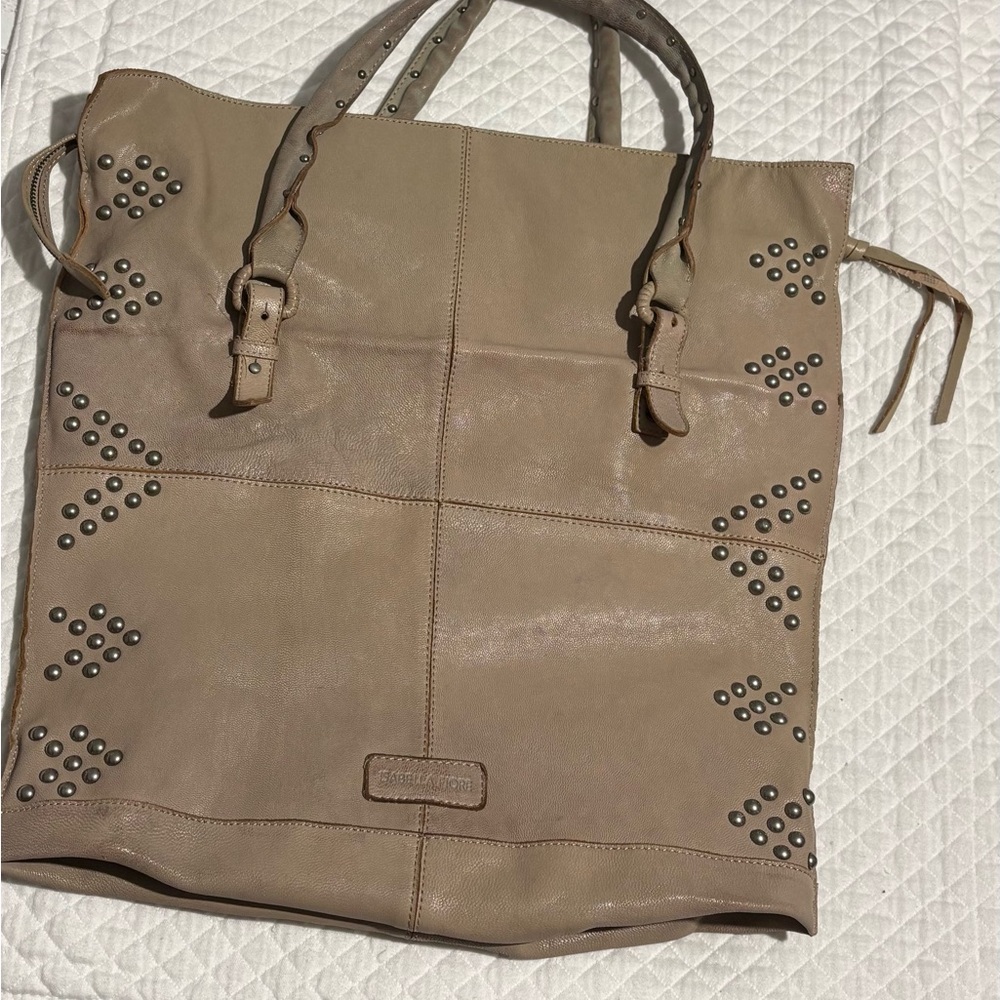 Isabella Fiore Studded Leather Tote Bag Taupe 17x17